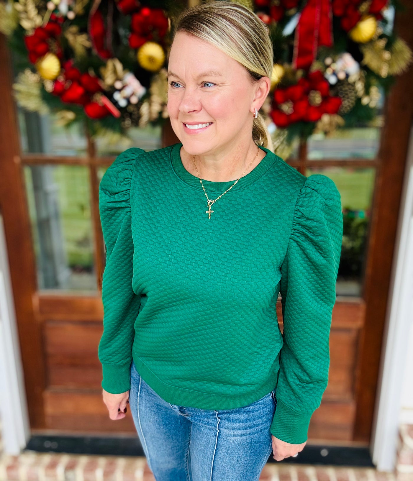 Textured Crewneck - Hunter Green