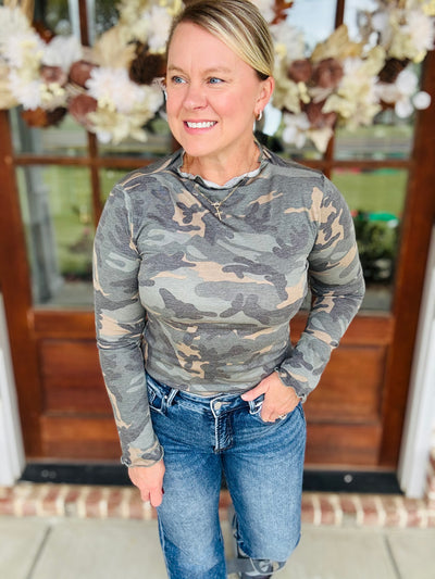 Camo Long Sleeve Fitted Top