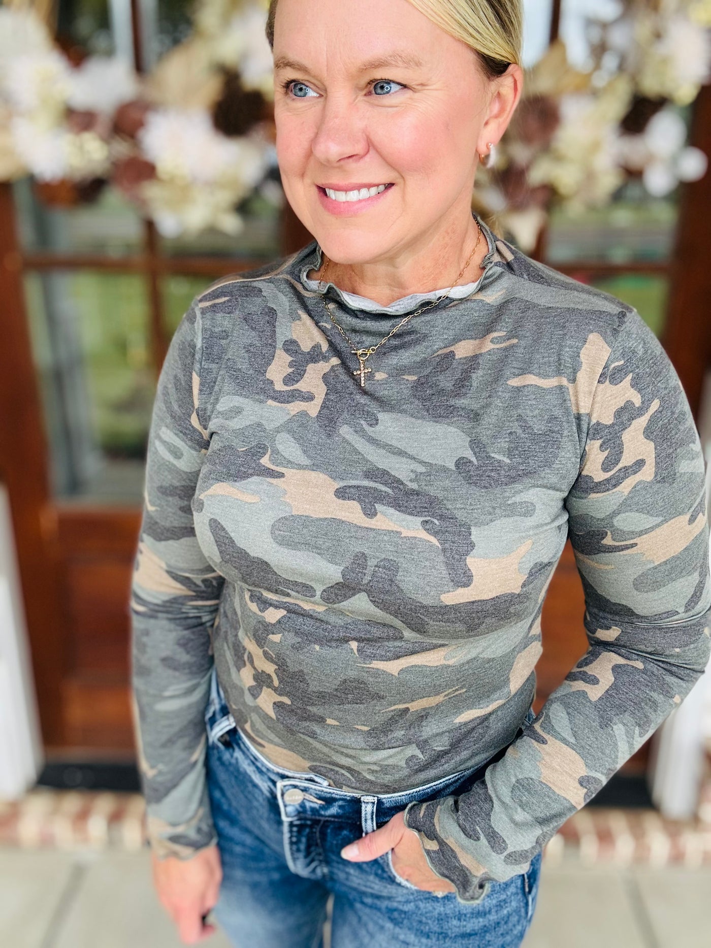 Camo Long Sleeve Fitted Top