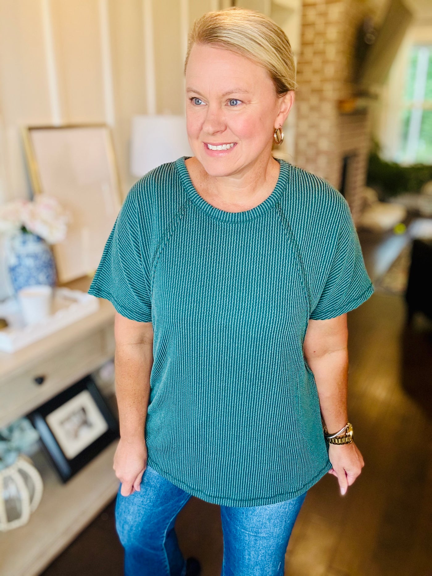 Dolman Ribbed Short Sleeve - Hunter Green