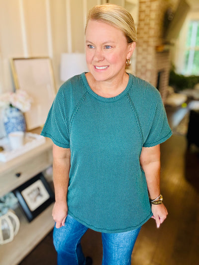 Dolman Ribbed Short Sleeve - Hunter Green