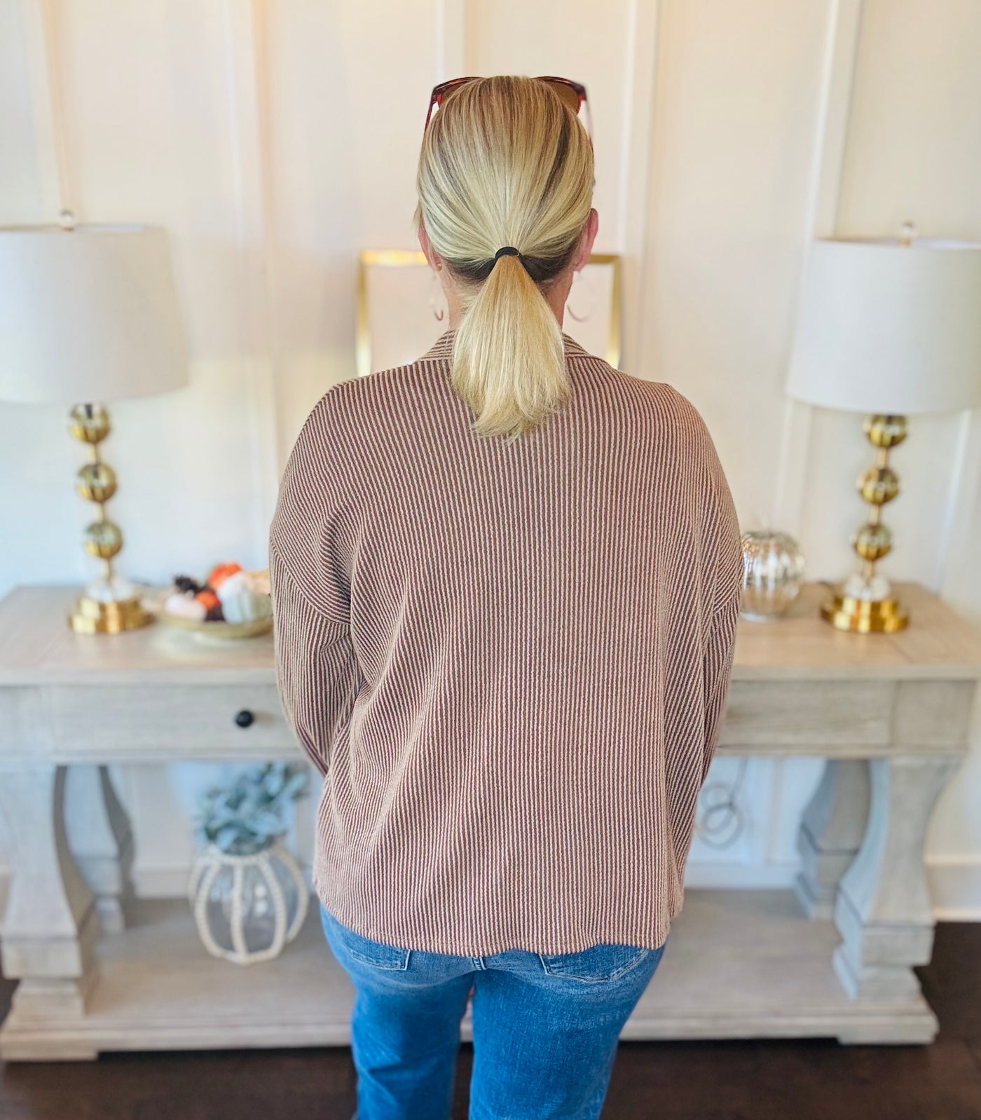Ribbed Knit Oversized Cardigan - Chestnut