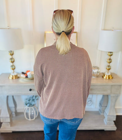 Ribbed Knit Oversized Cardigan - Chestnut
