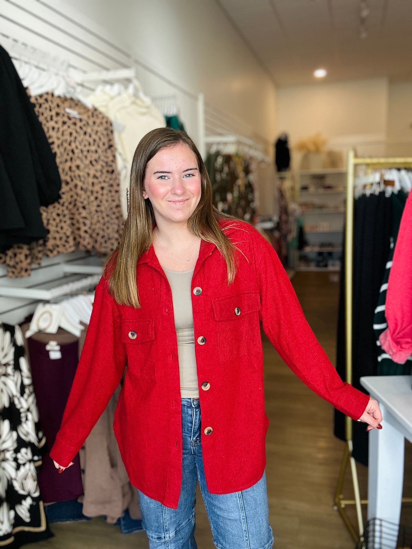 Cozy Waffle Oversized Shacket - Dark Red