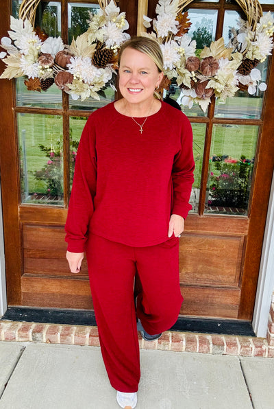 Long Sleeve Top & Pants Set - Cabernet