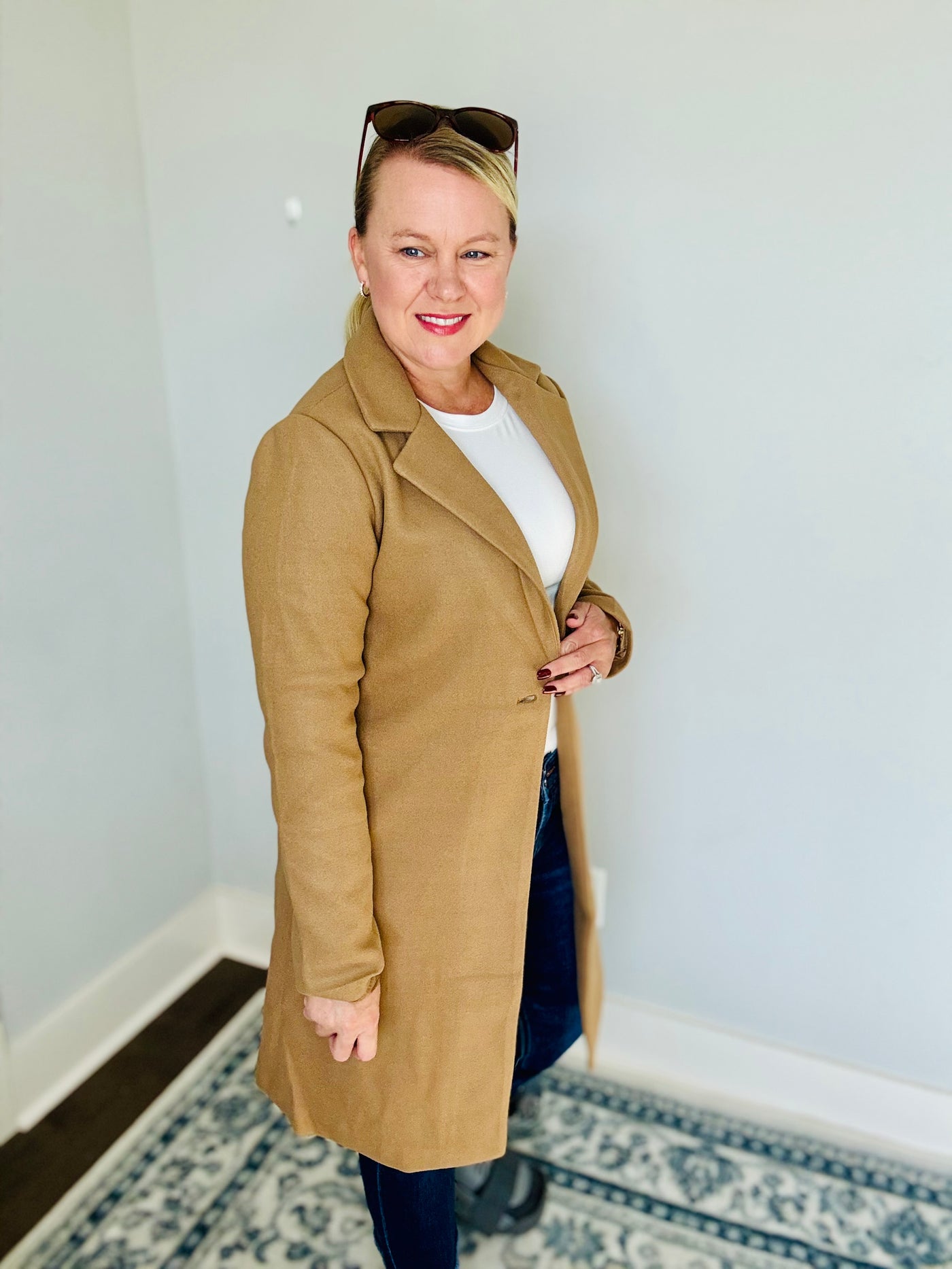 Faux Wool Single Breasted Long Coat - Camel