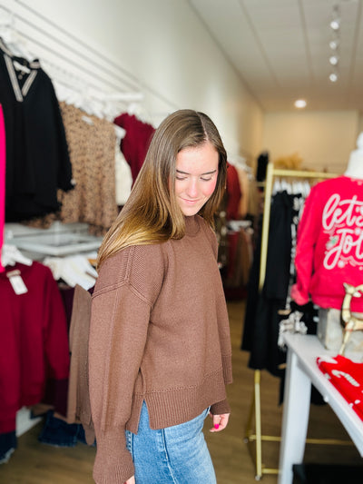 Drop Shoulder Sweater - Brown