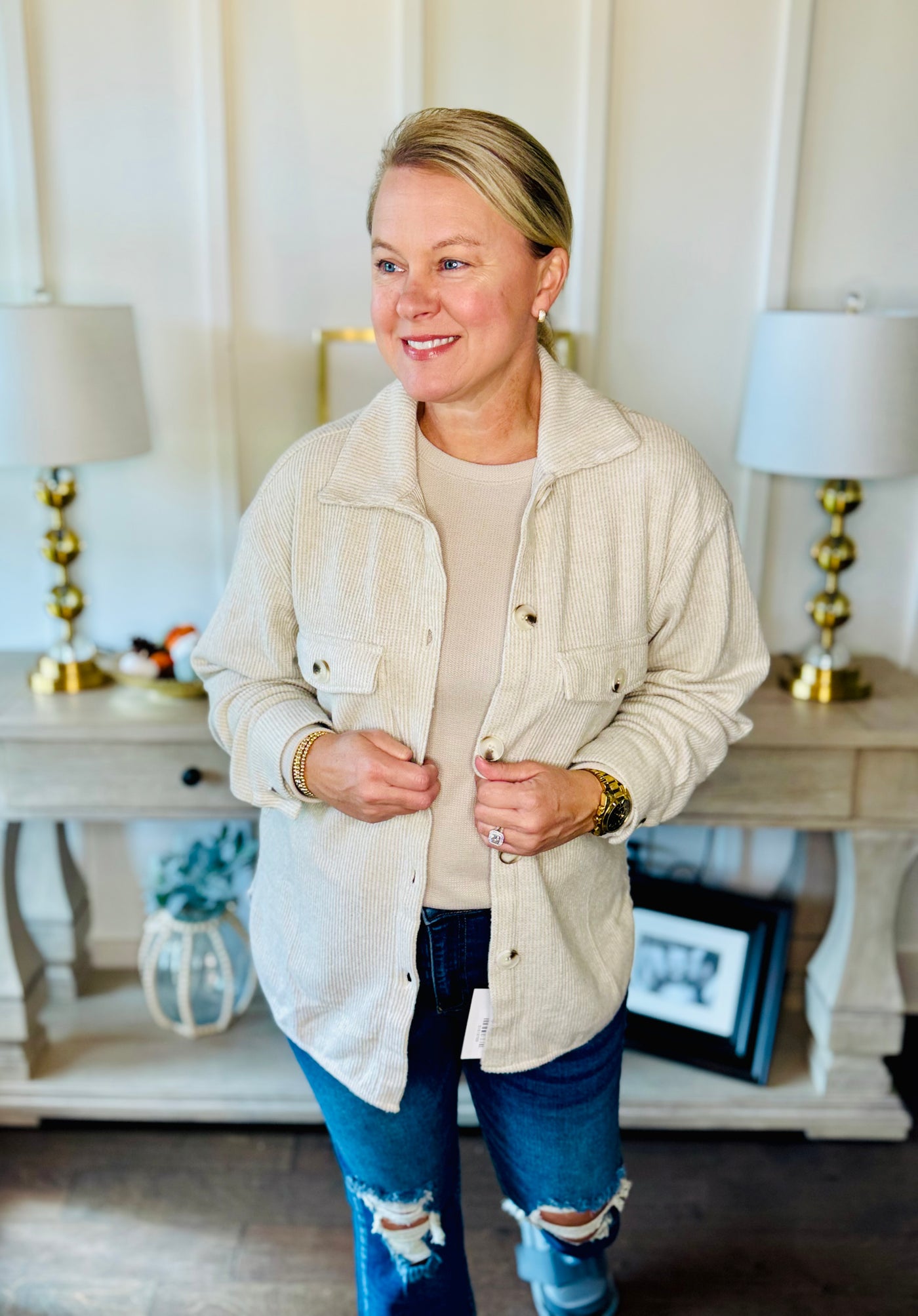 Cozy Waffle Oversized Shacket - Oatmeal