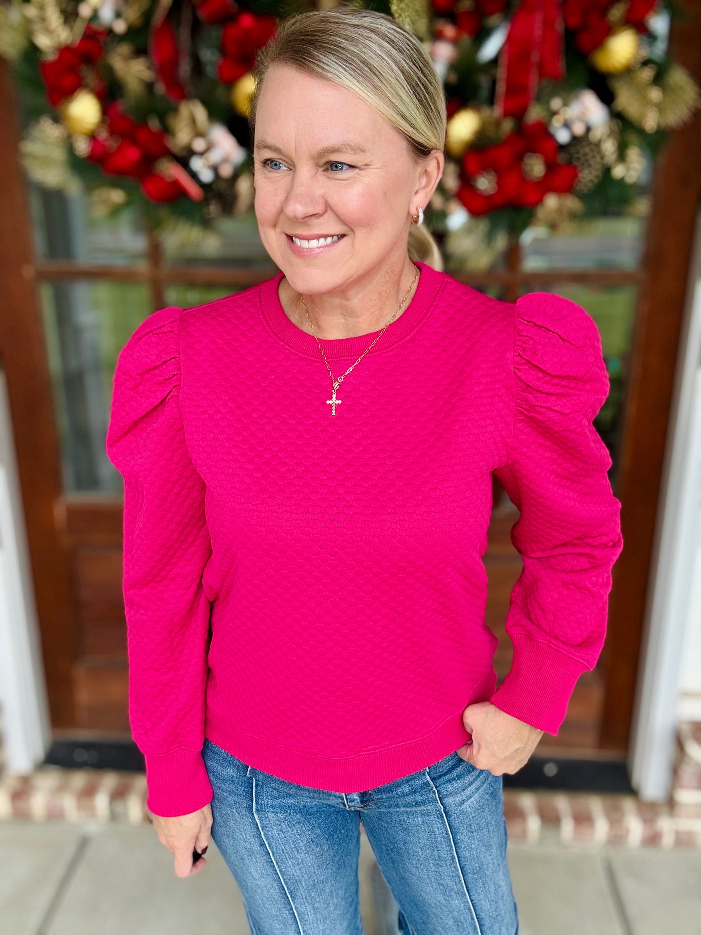 Textured Crewneck - Cranberry