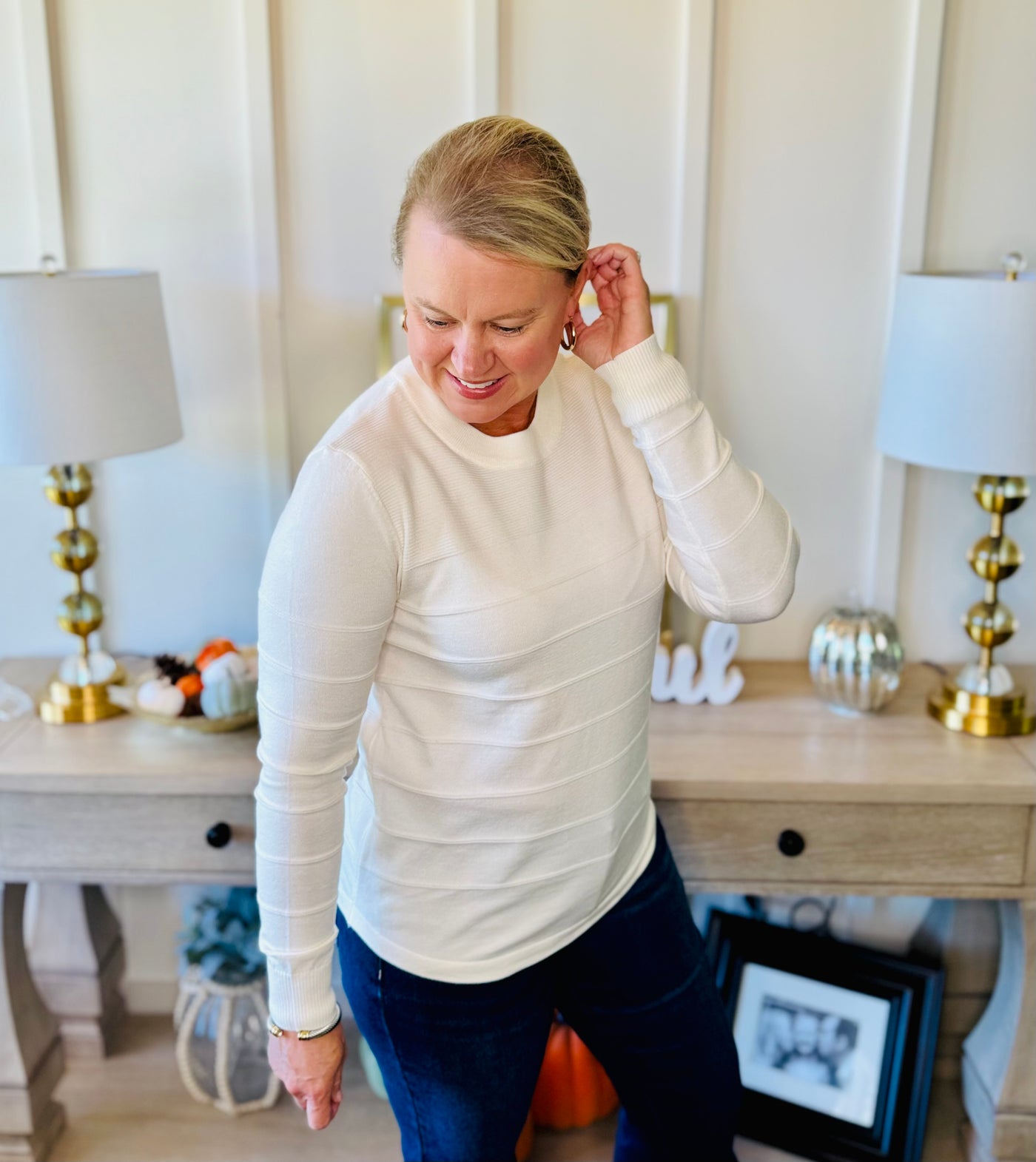 Pintucked Long Sleeve Knit - Ivory