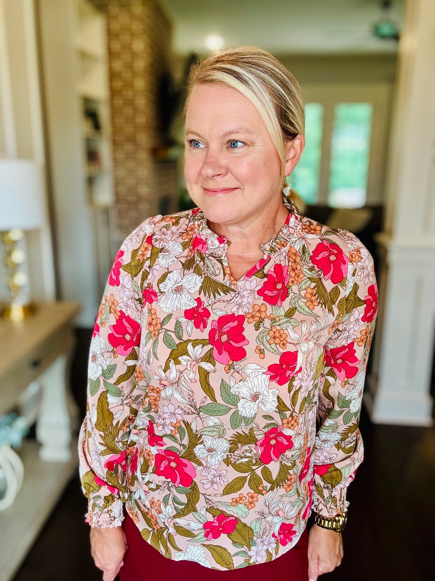 Floral V-Neck - Blush