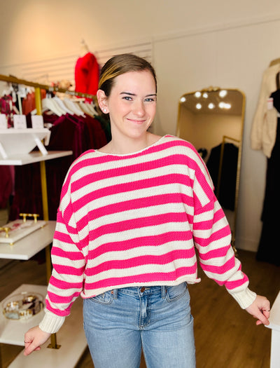 Striped Lightweight Knit Top - Pink