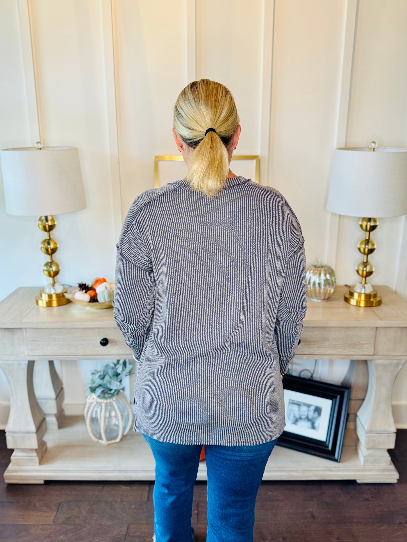 Ribbed Split Side Long Sleeve - Dark Grey