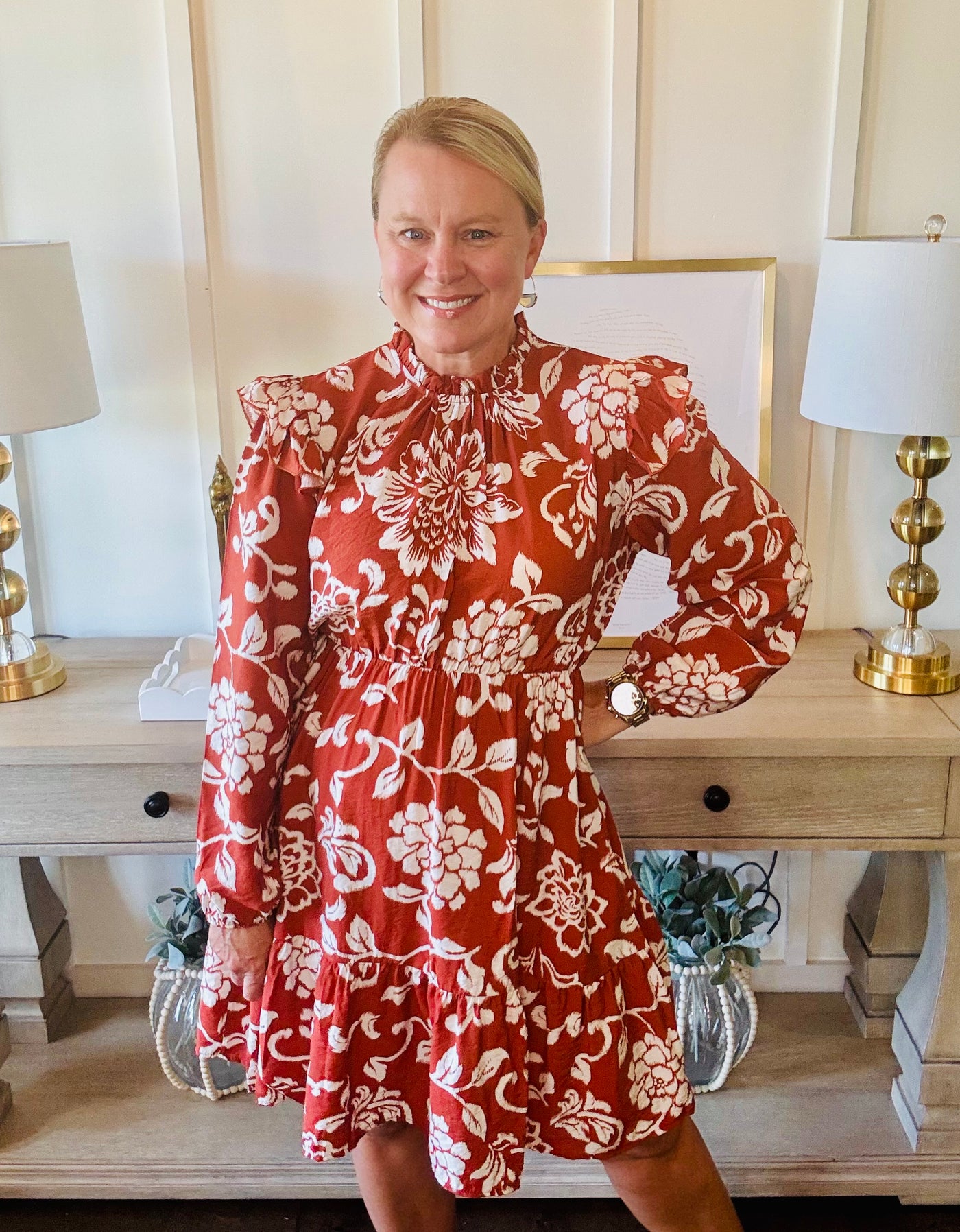 Floral Midi Dress - Rust