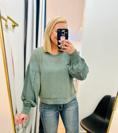 Oversized Ribbed Long Sleeve - Moss