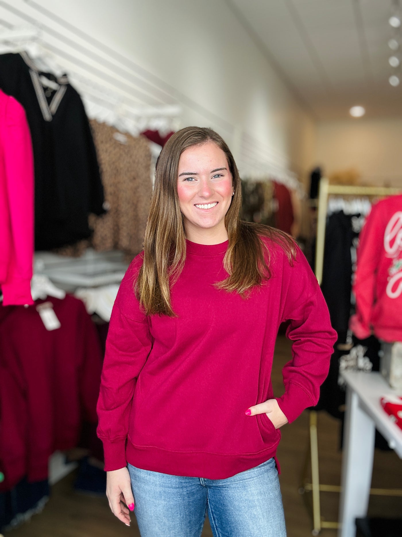 Fleece Pullover w-Pockets - Cabernet