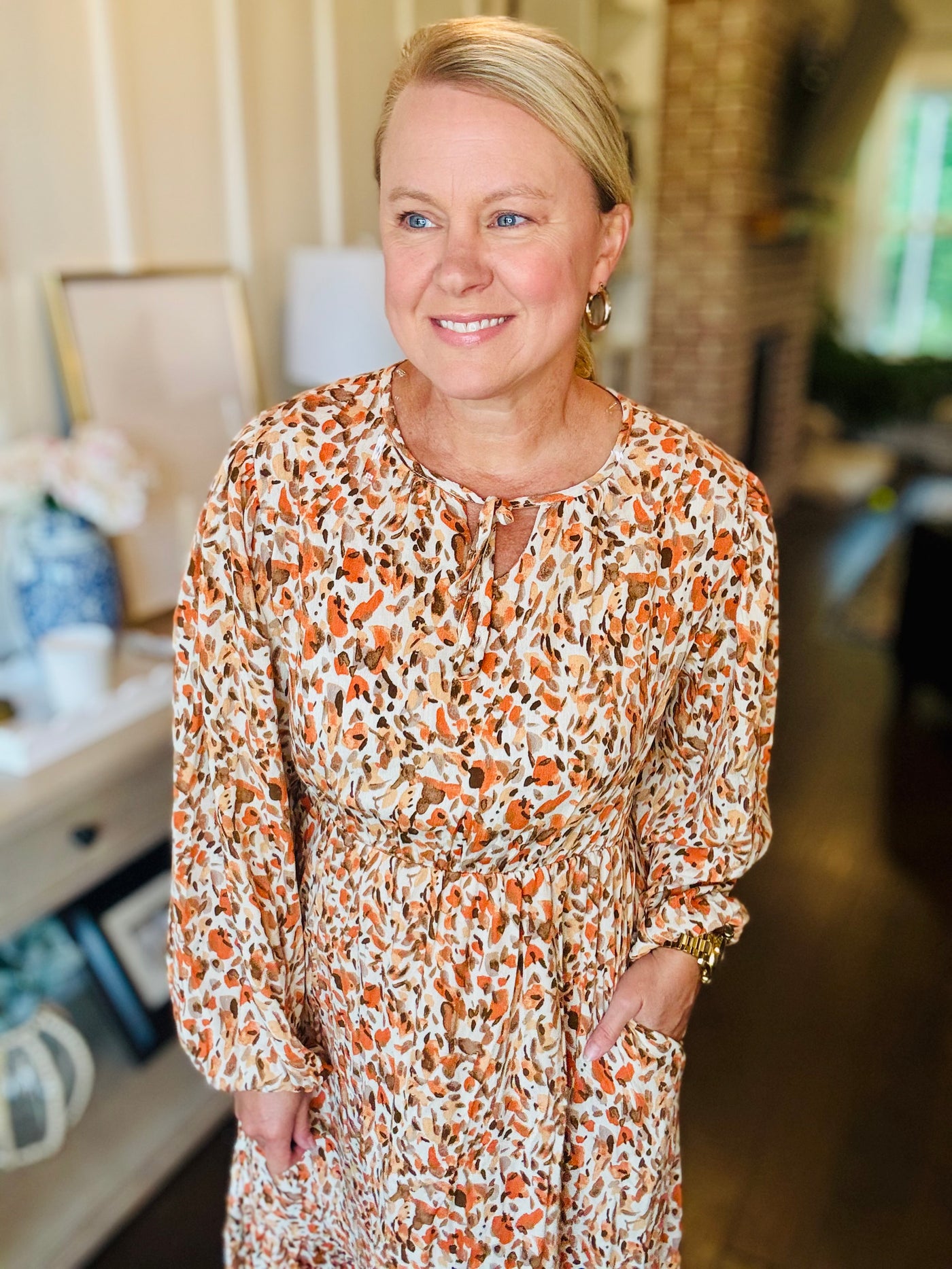 Crinkle Midi Dress - Taupe Rust