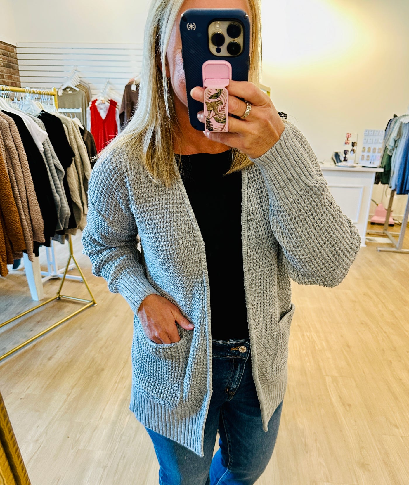 Waffle Cardigan - Heather Grey