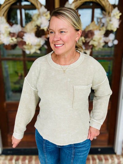 Washed Ribbed Long Sleeve - Khaki