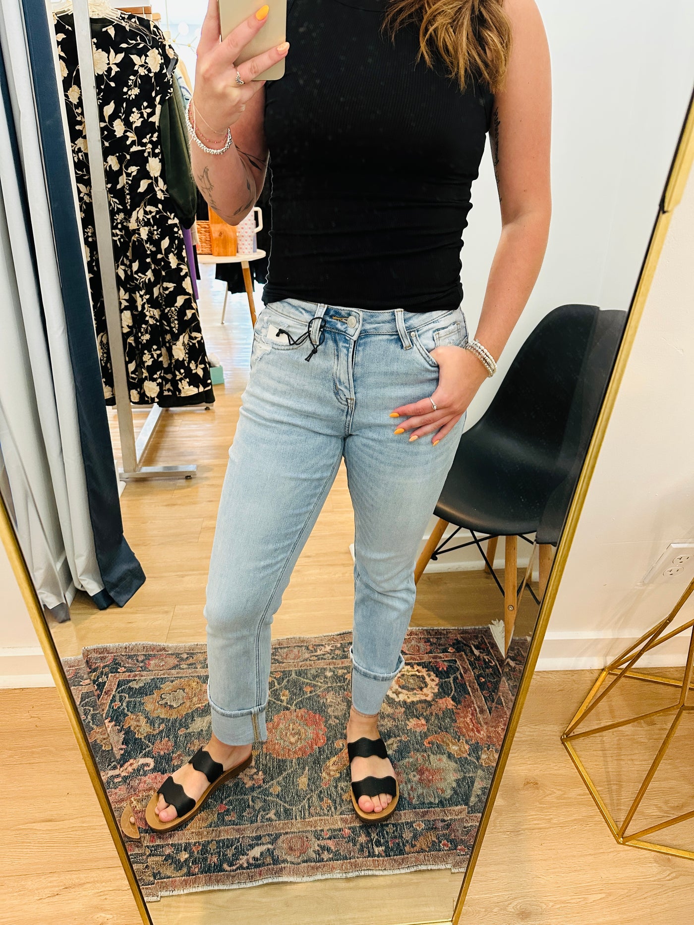 Mica - Mid Rise Cuffed Straight Denim