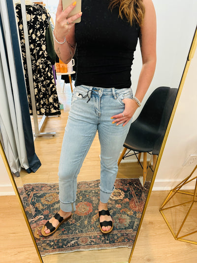 Mica - Mid Rise Cuffed Straight Denim