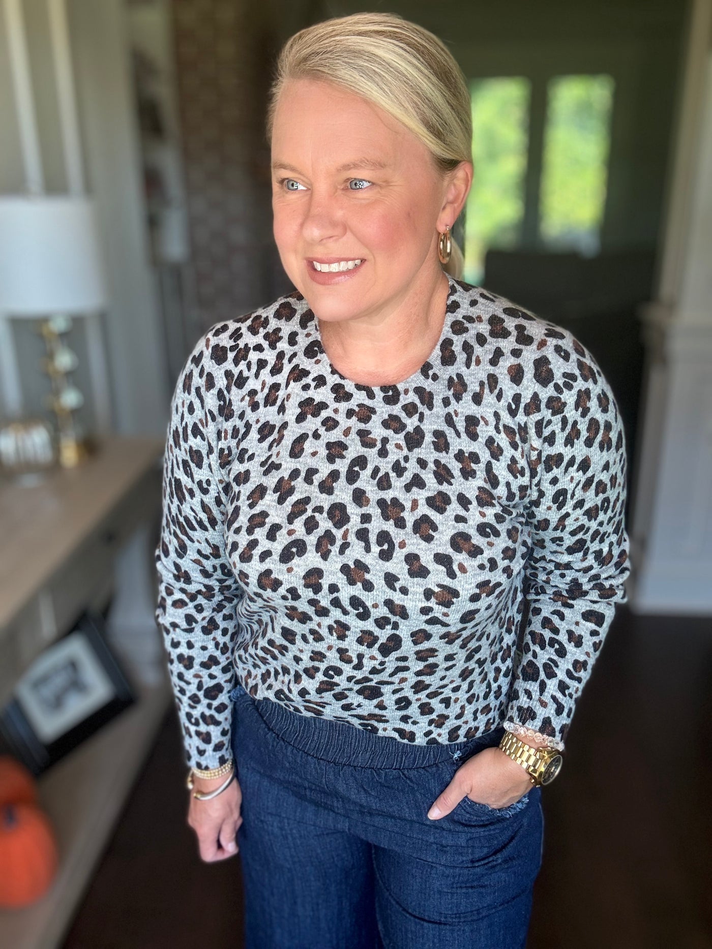 Leopard Knit - Heather Grey