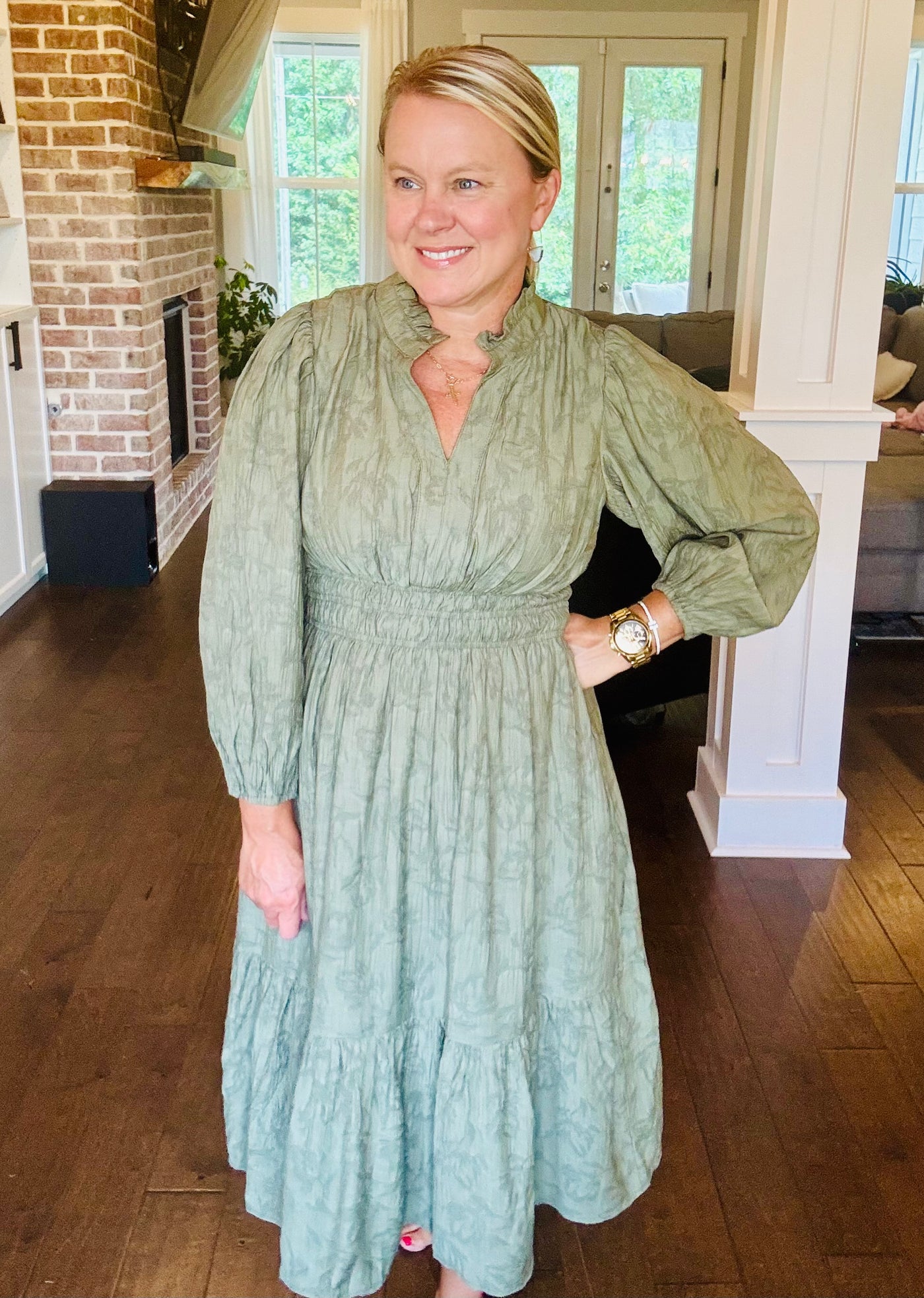 Jacquard Midi Dress - Olive