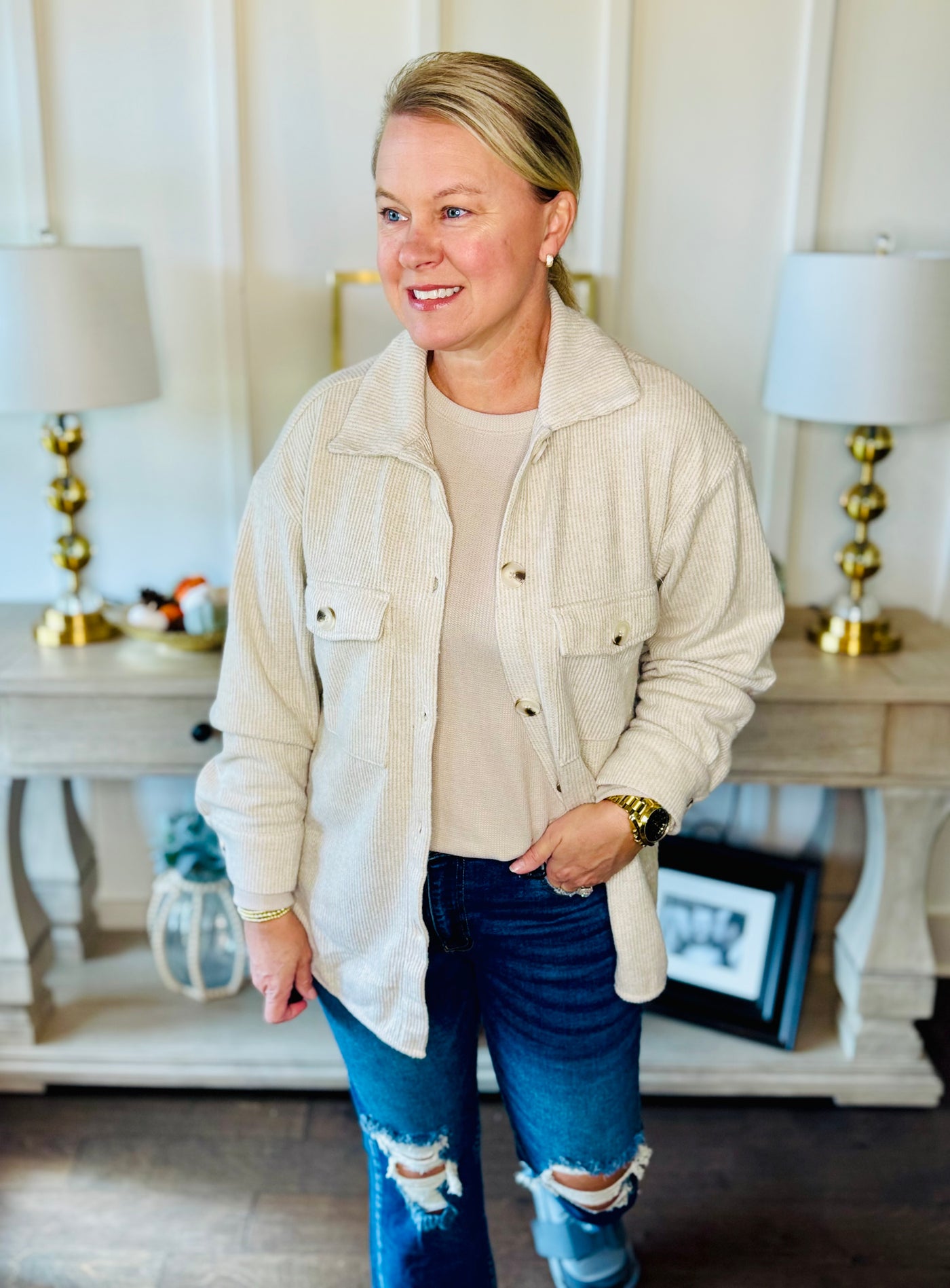 Cozy Waffle Oversized Shacket - Oatmeal