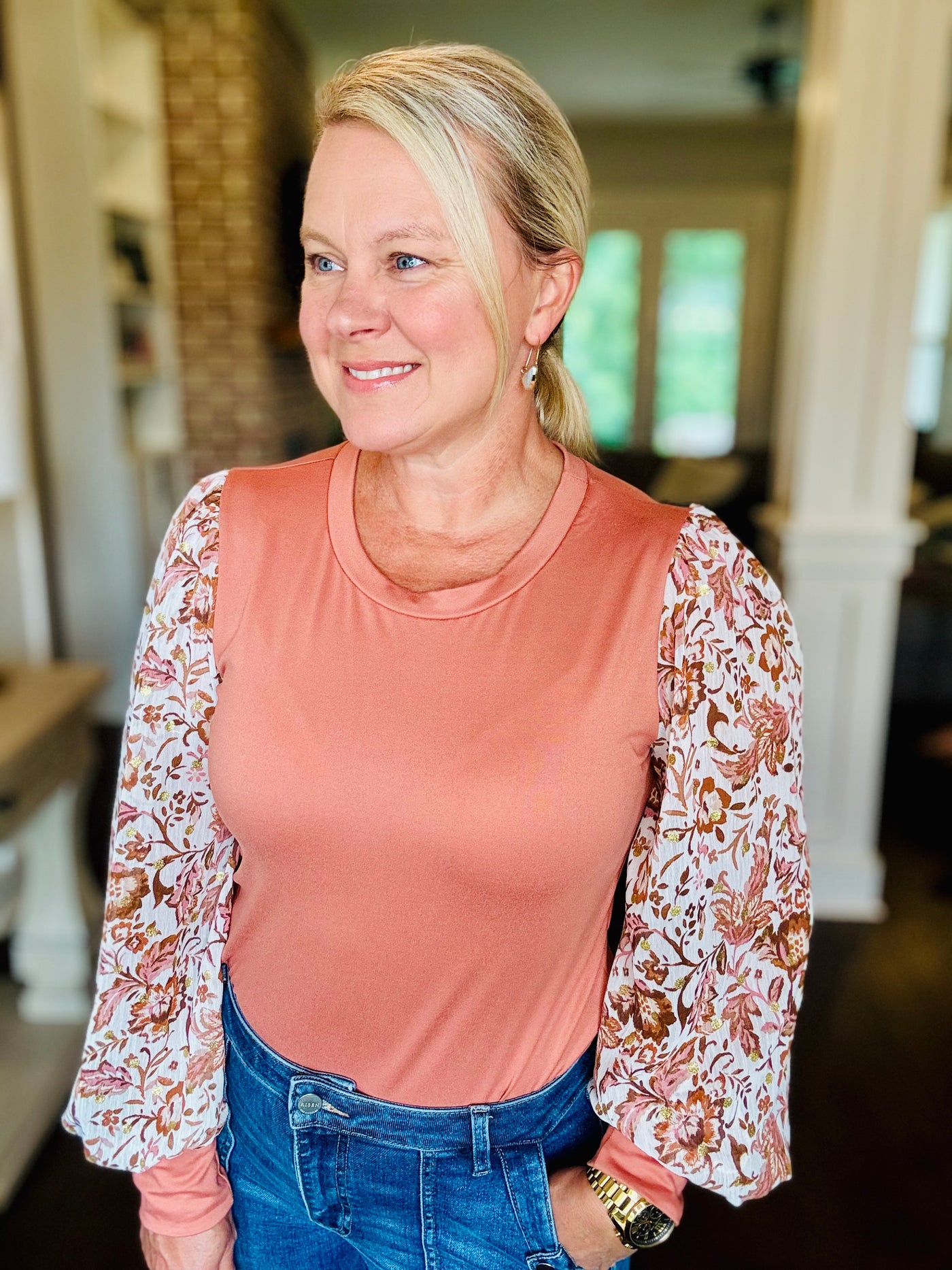Floral Sleeve Top - Copper