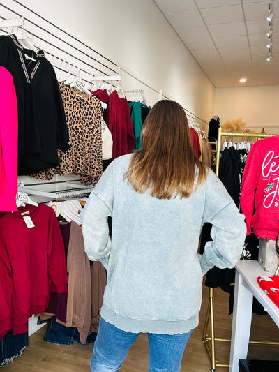 Acid Washed Pullover w-Pockets - Ash Jade