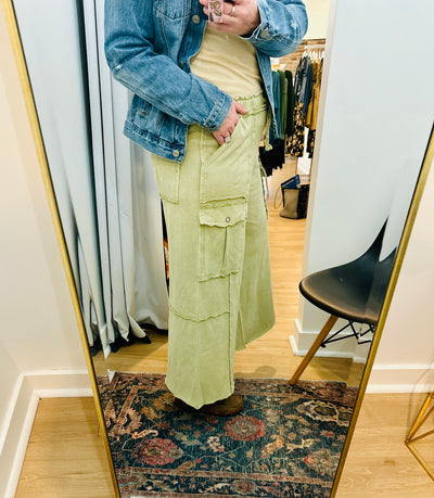 Easel Mineral Washed Wide Leg Pants - Faded Olive