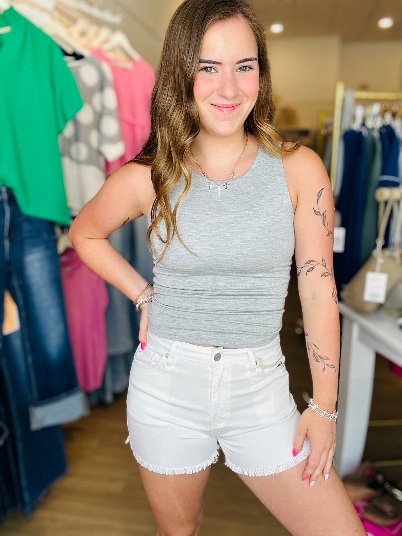 Kancan- High Rise White Denim Shorts