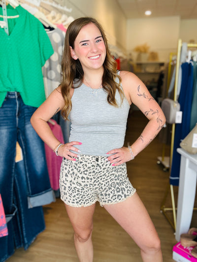 Kancan- Leopard Denim Shorts