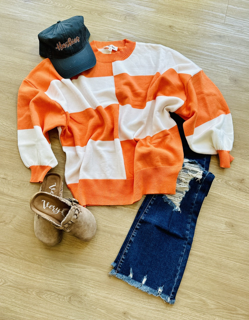 Game Day Checkered Sweater - Orange White