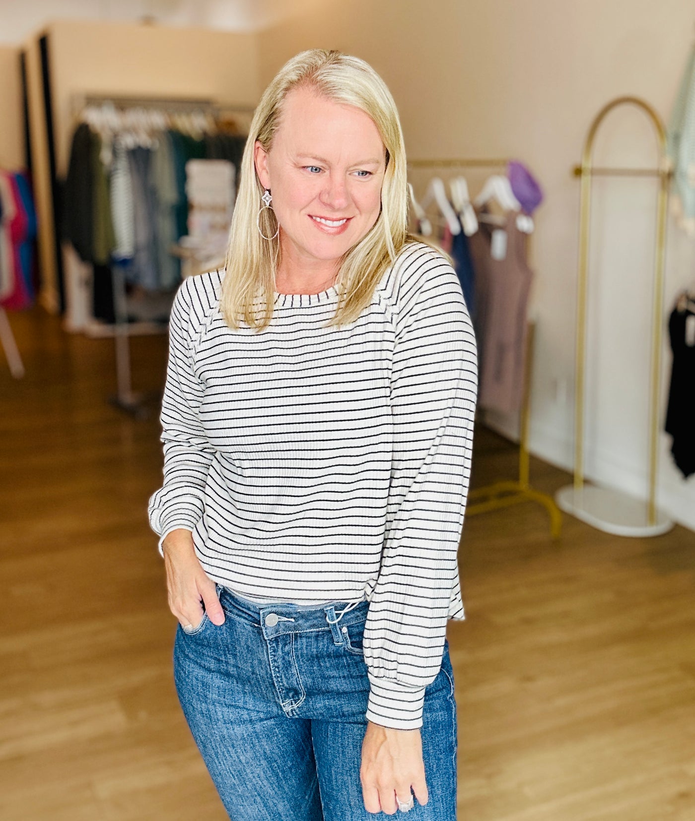 Striped Raglan Knit Top - Ivory