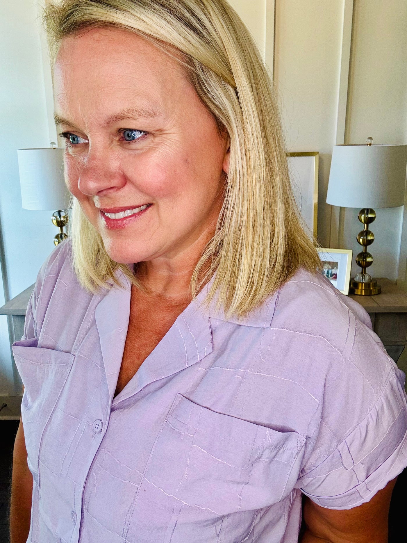 Afton Short Sleeve Button Down - Lilac