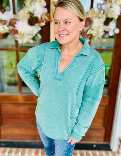 Mineral Washed Oversized Top - Sage