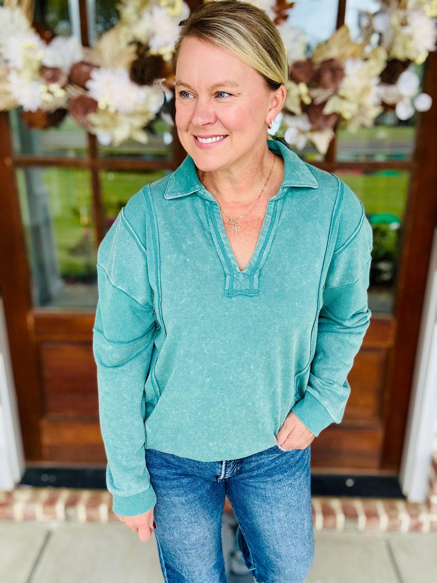 Mineral Washed Oversized Top - Sage