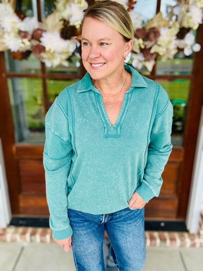 Mineral Washed Oversized Top - Sage