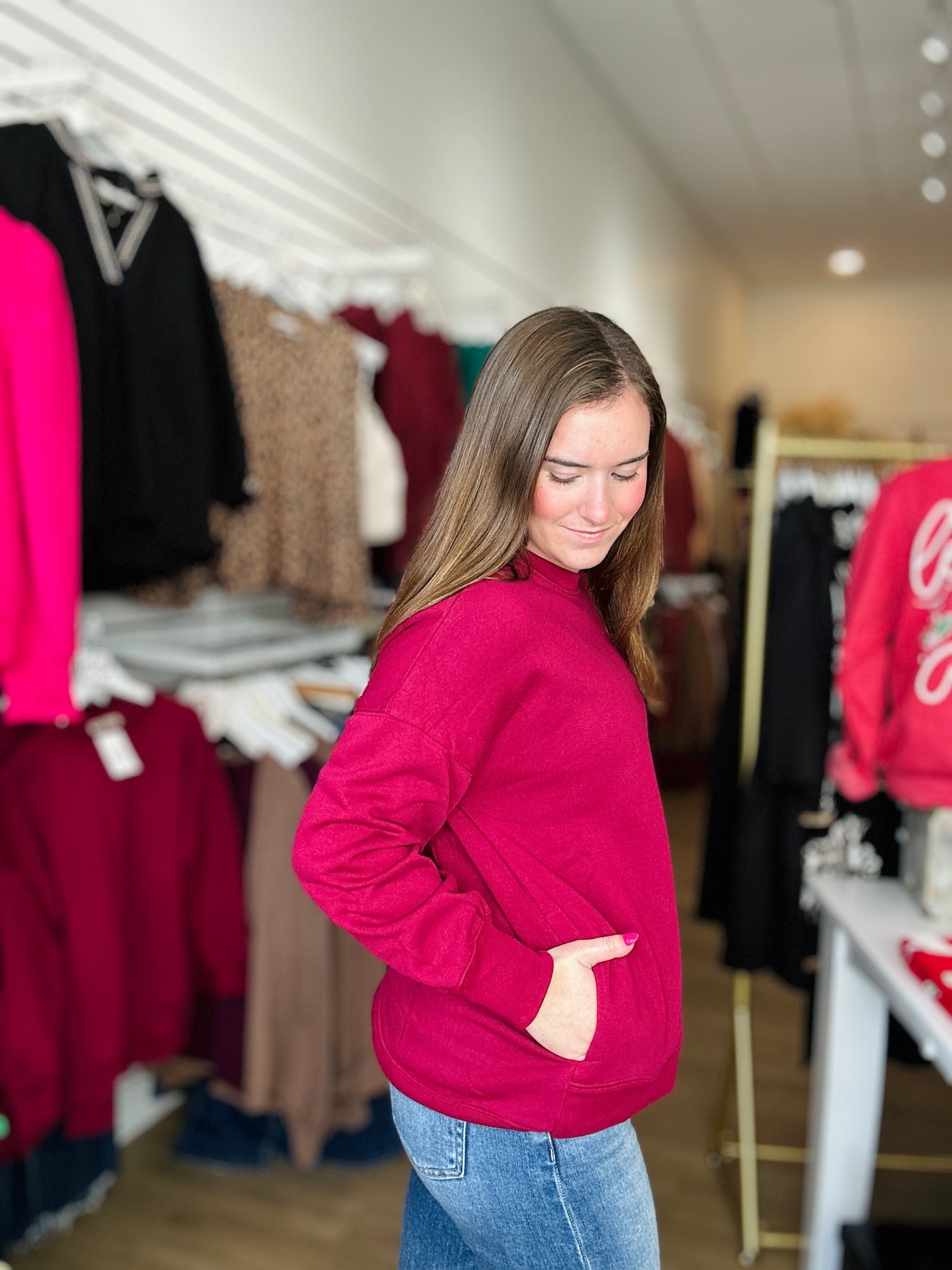 Fleece Pullover w-Pockets - Cabernet