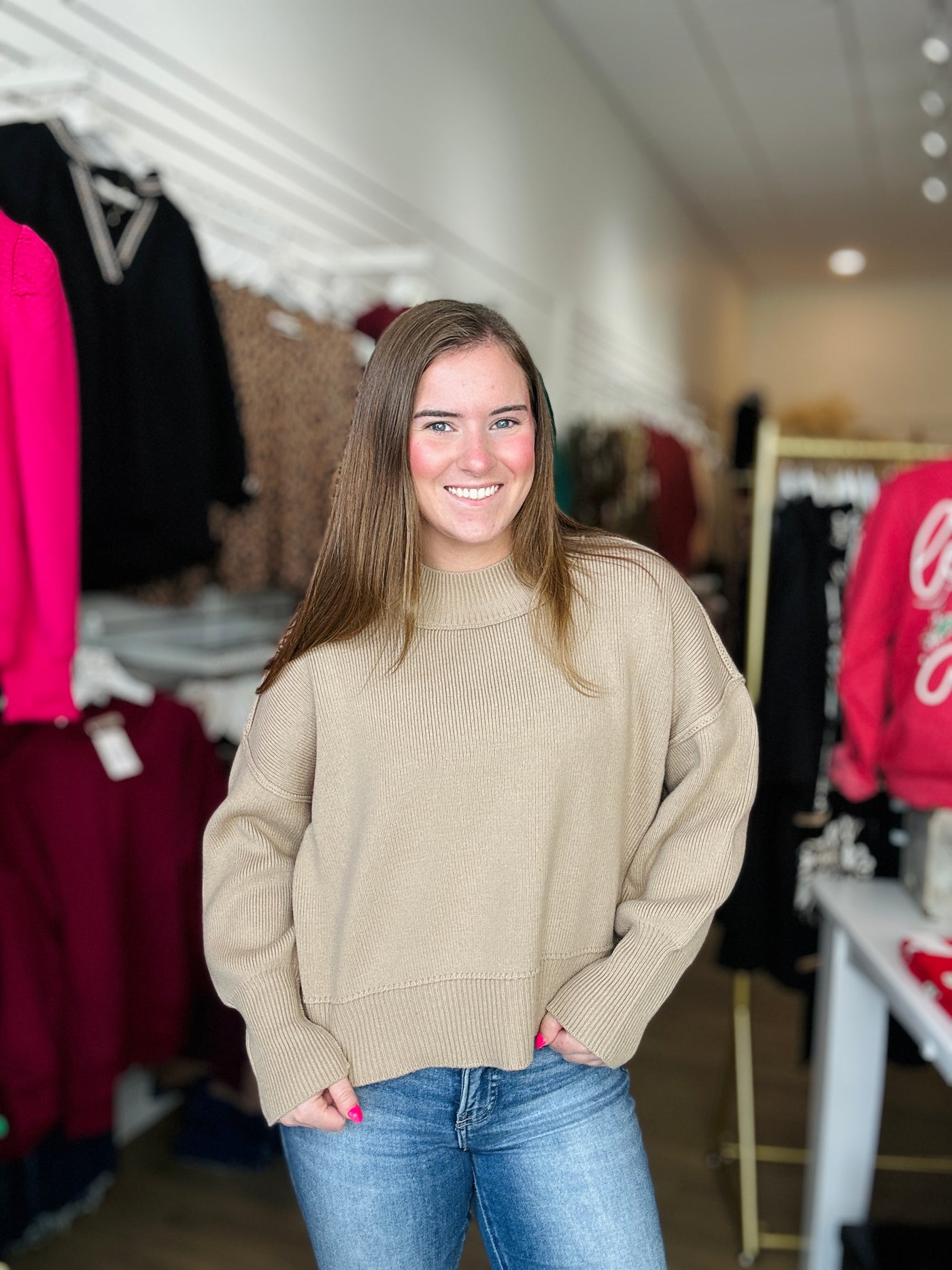 Drop Shoulder Sweater - Light Mocha