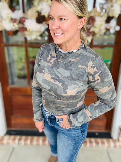 Camo Long Sleeve Fitted Top