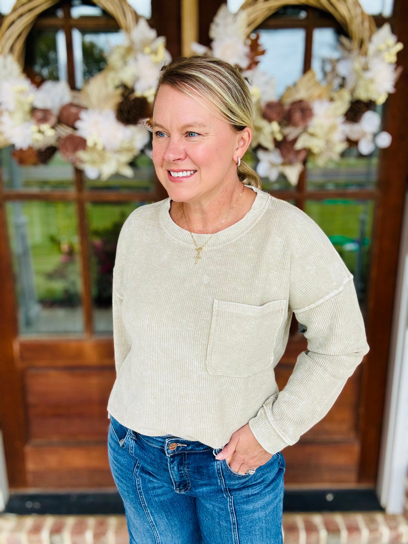 Washed Ribbed Long Sleeve - Khaki