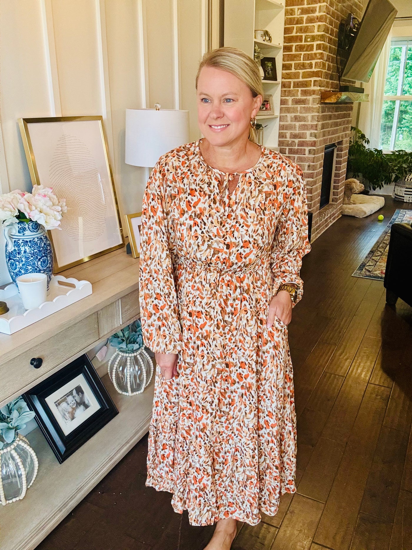 Crinkle Midi Dress - Taupe Rust