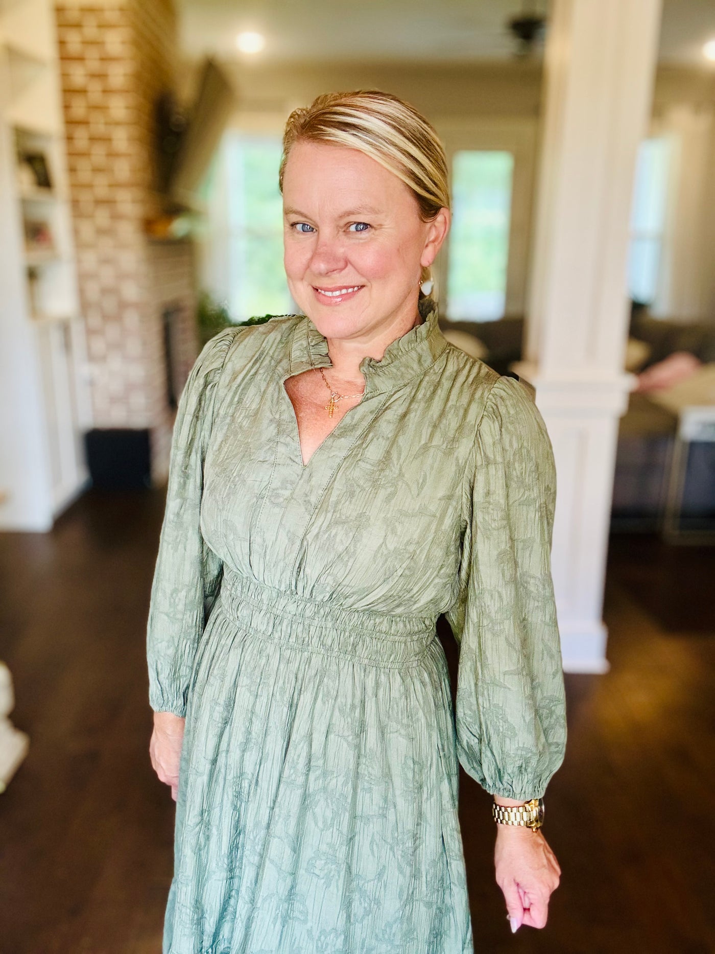 Jacquard Midi Dress - Olive