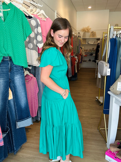 Tiered Flutter Sleeve Midi Dress