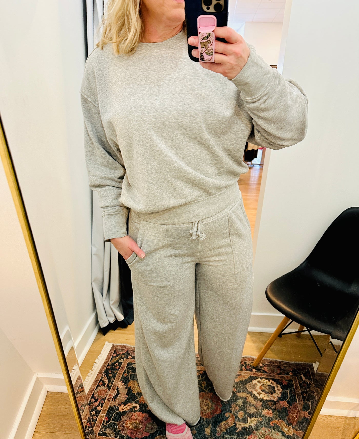 High Rise Wide Leg Comfy Pants - Heather Grey