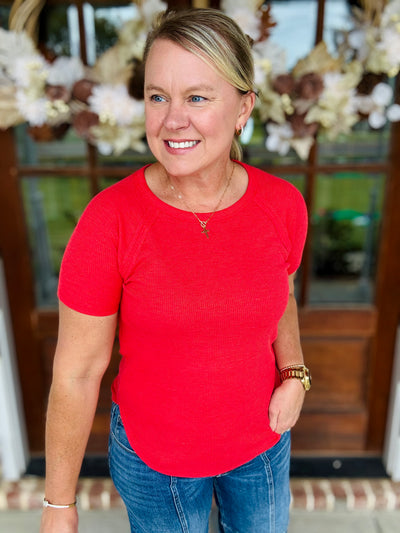 Baby Waffle Short Sleeve - Ruby