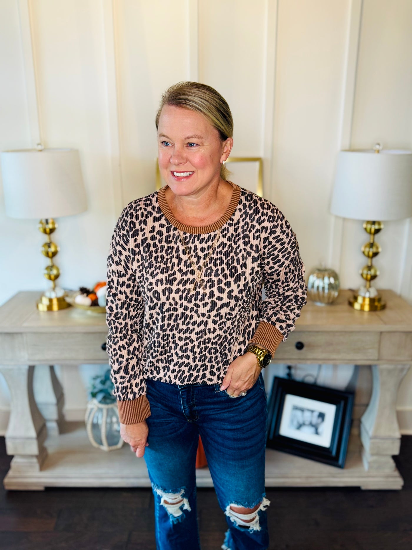 Leopard Ribbed Long Sleeve - Coco