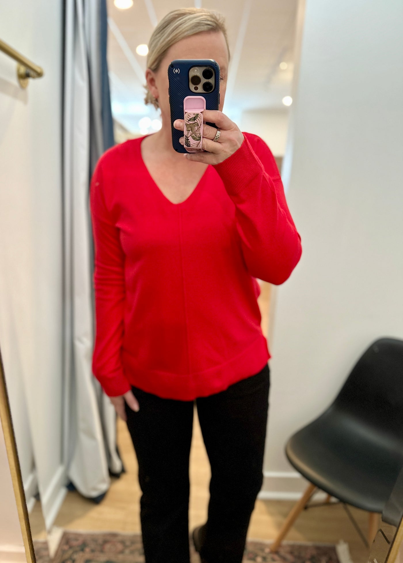 V-Neck Long Line Sweater - Tomato